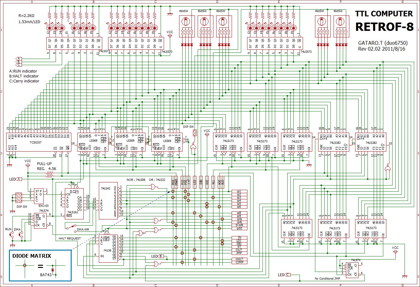 TTLコンピュータ、RETROF-8の全回路図